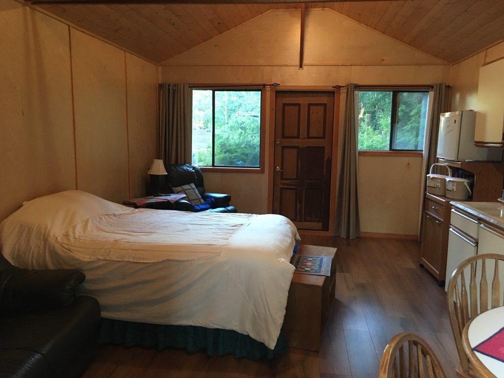 DH Kayak cabin bed and kitchen Visit Denman Island