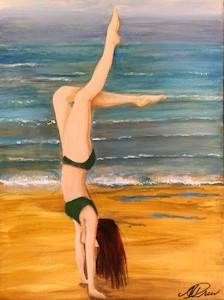 Maureen Drew handstand on beach