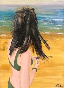 Maureen Drew woman on beach gazing at ocean