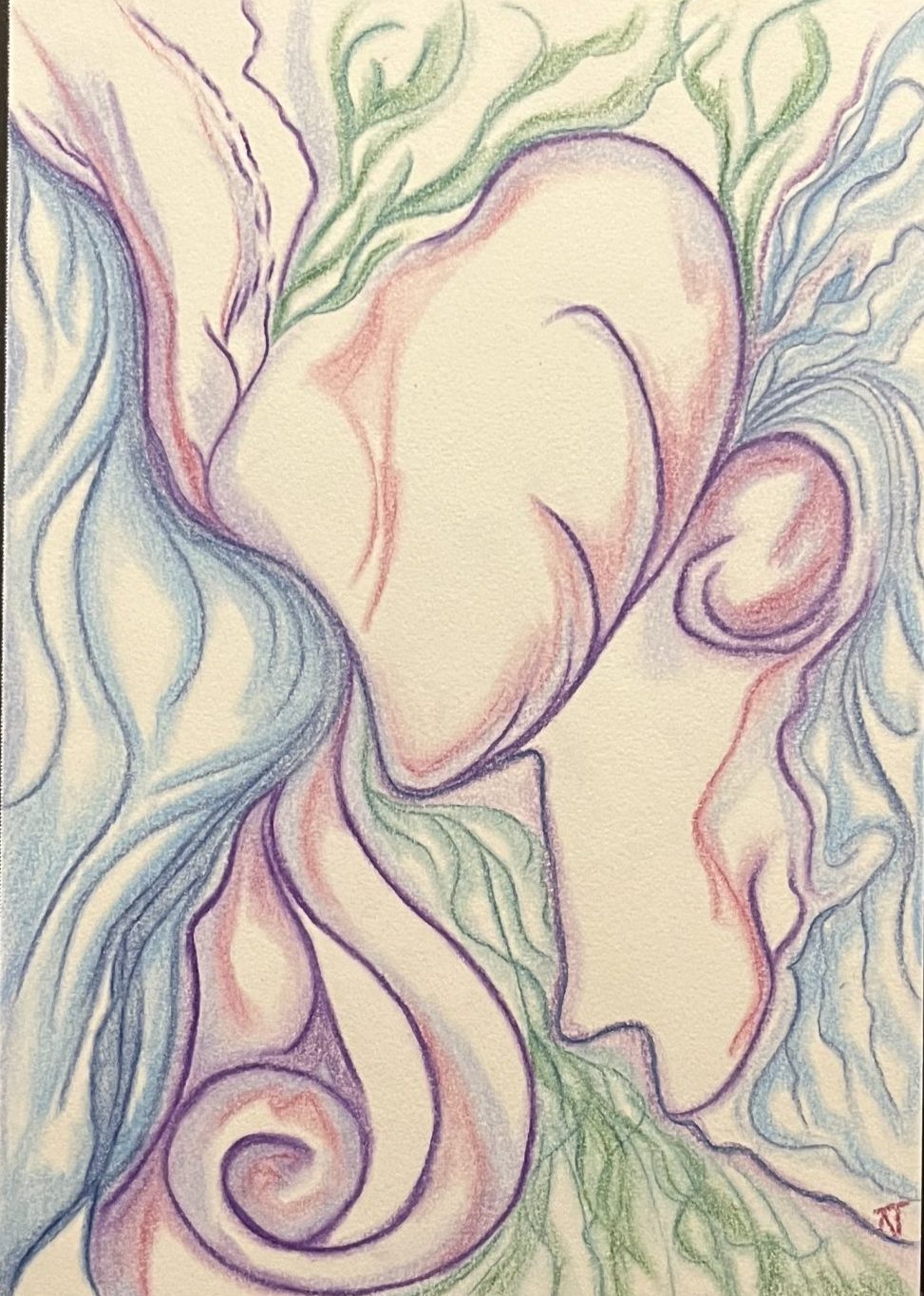 Nicole Tunheim pink and blue full page an bstract drawing with swirly lines in shades of pink and light blue